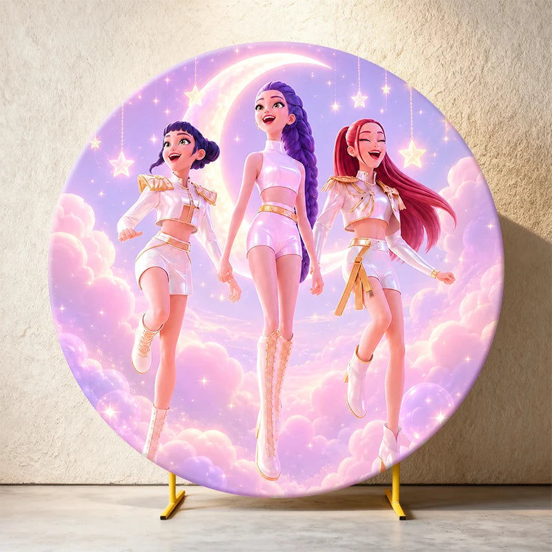 Kpop Demon Hunters Round Backdrop Cover Circle Fabric Cover Birthday Party Photo Booth Background Banner Kids Photo Props Supply