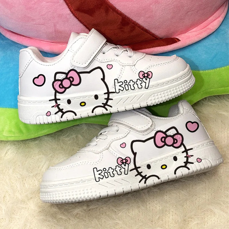 New Hello Kitty Girls Low Top White Sneakers Cute Cartoon Casual Shoes Fashion Canvas Shoes For School Kids Wholesale