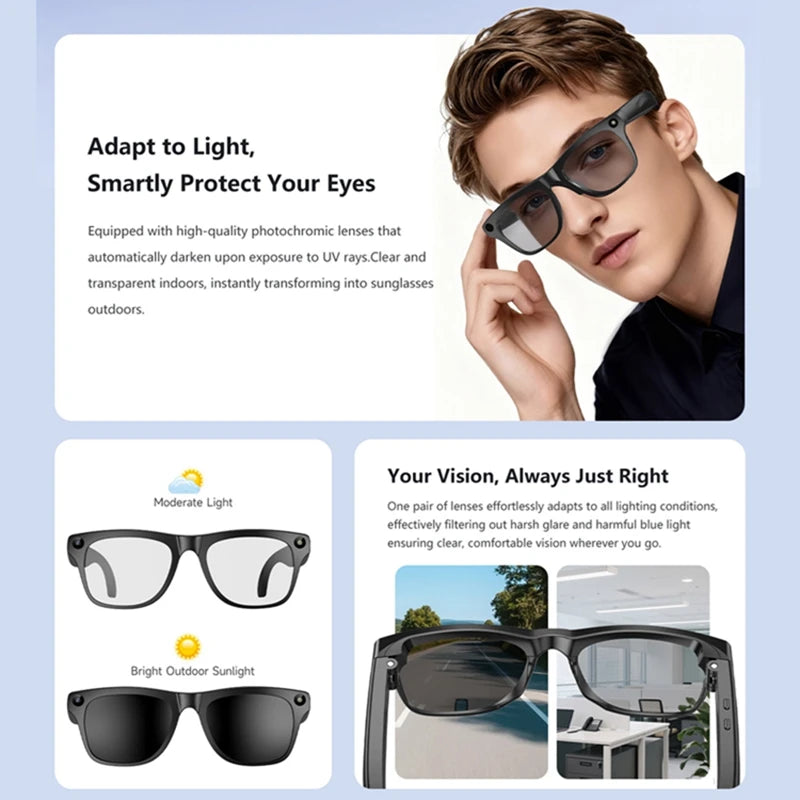 OPPO 4K HD AI Smart Glasses Photochromic Multifunction Bluetooth Calling Photo ChatGPT Music Control Translation Sunglasses NEW