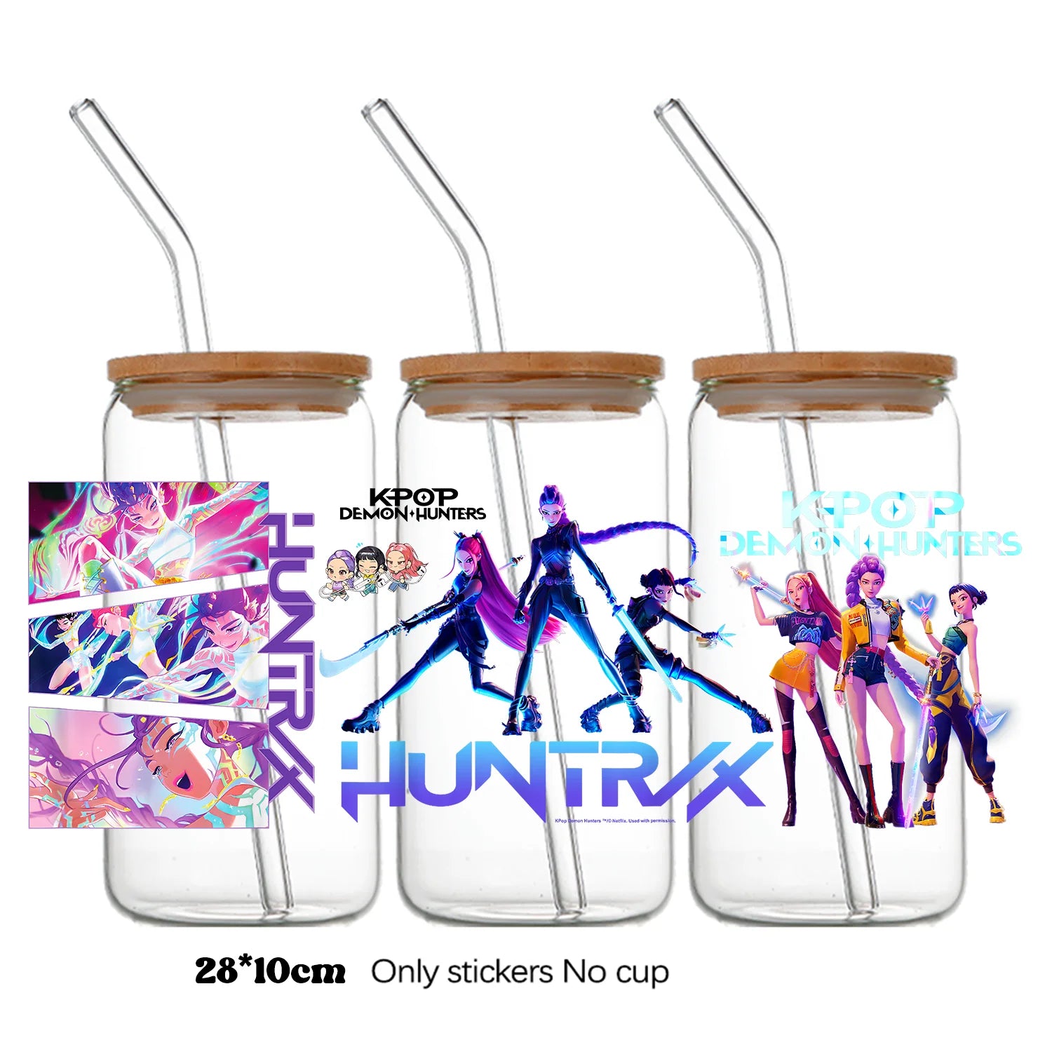 Demon Hunters UV DTF crystal sticker by I YAN, 10x28cm bottle and cup wrap decal with demon hunter design.