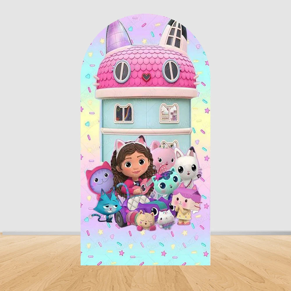 Colorful Gabby Dollhouse Arch Backgrounds Children Birthday Party Decoration Photography Backdrop Photo Studio Shoot Supplies