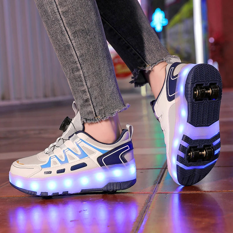 Roller Skate Shoes Kids Sneakers With 4 Wheels LED Light Luminous Children Glowing Fashion Outdoor Sports Shoes Girls Boys Gifts