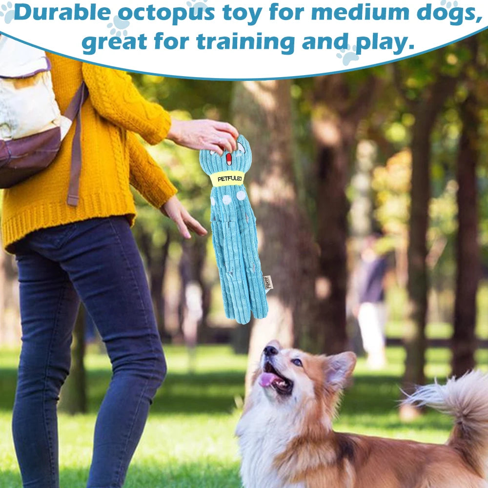 I YAN dog snuffle octopus plush toy with multiple pockets for interactive puzzle feeding and chewing fun for dogs.