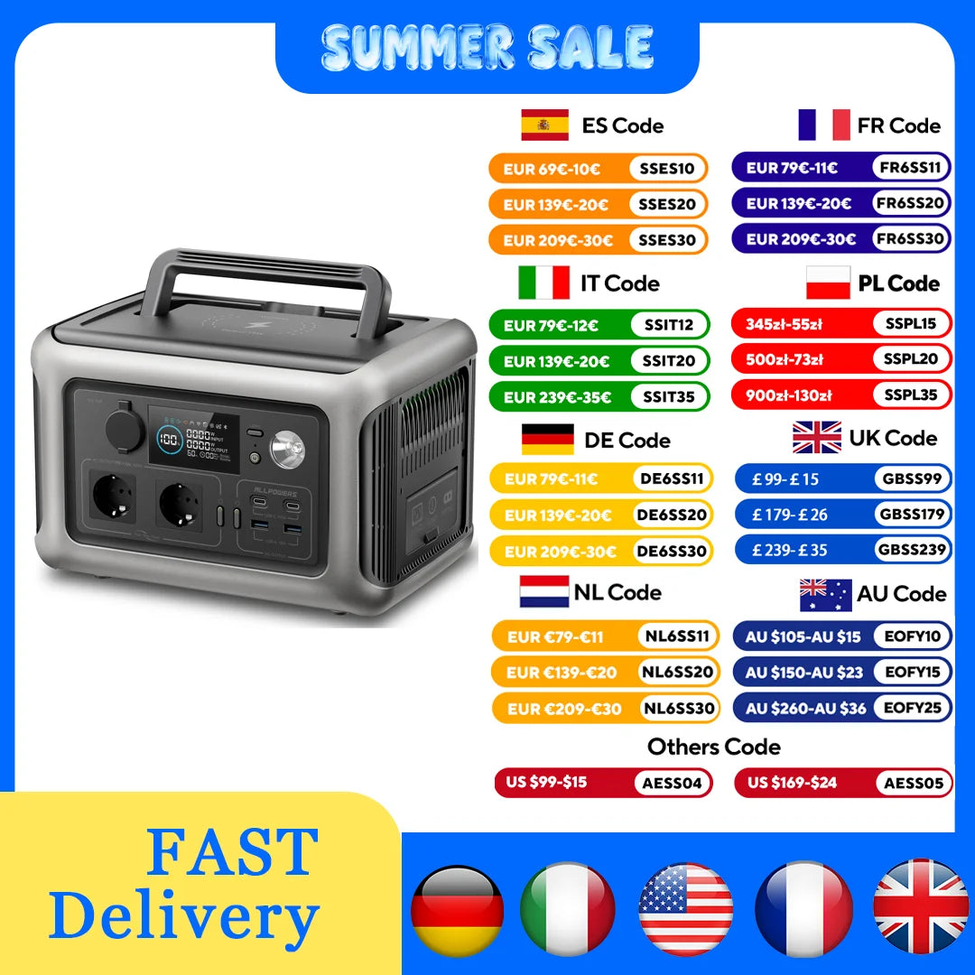 ALLPOWERS Portable Power Station R600, 299Wh LiFeP04 Battery with 2x 600W (1200W Surge) AC Outlets for Outdoor Camping RV Home