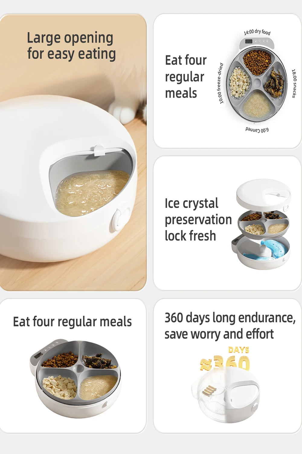 4-Meal Automatic Pet Feeder for Dry & Wet Food | Smart Timed Cat & Dog Food Dispenser with Freshness Seal & Slow Feeding Bowl