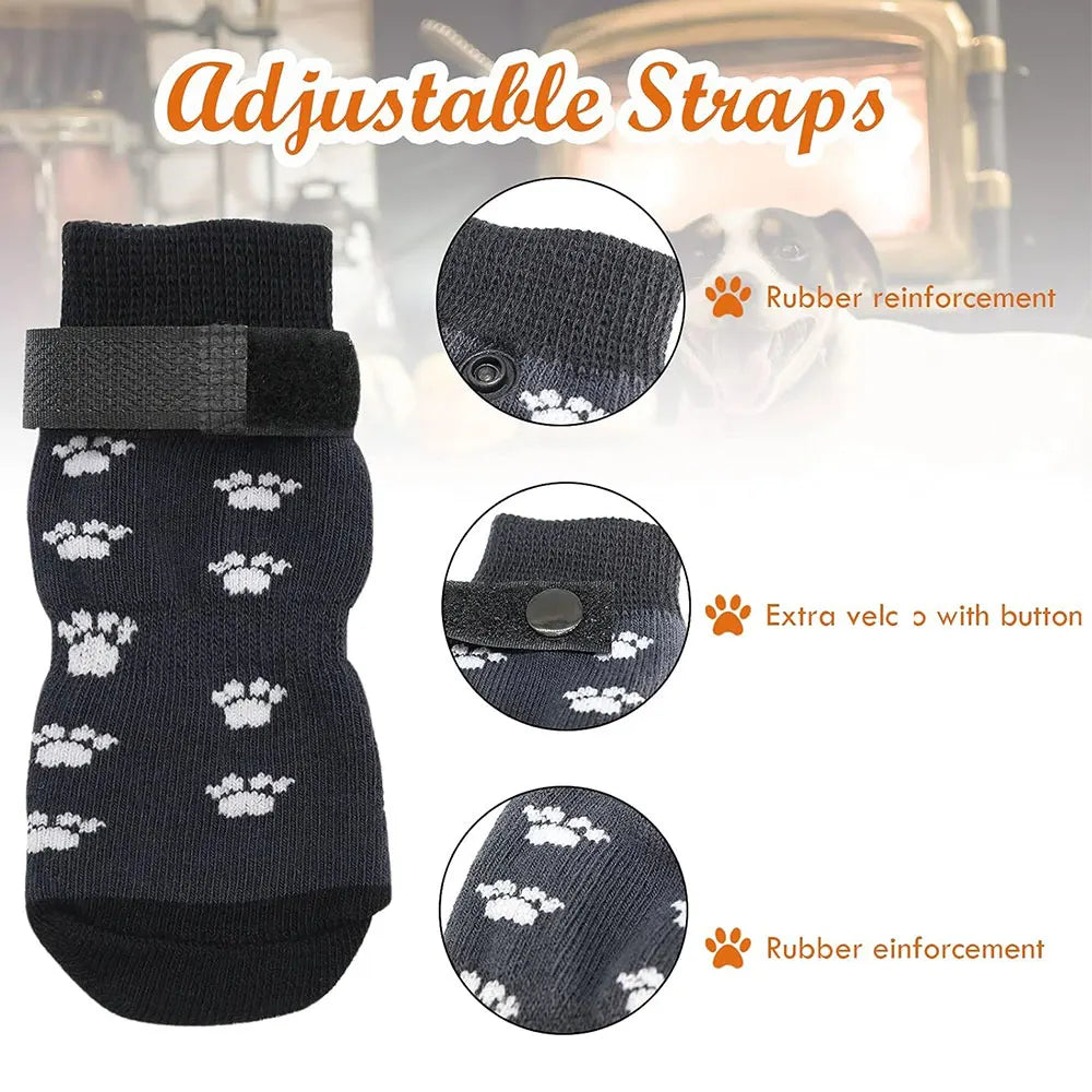 I YAN anti-slip dog socks 4-pack with strong grip paw protectors, designed to prevent licking and scratching on smooth floors.