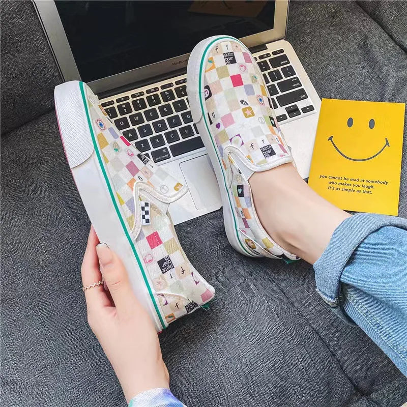 Children Spring Autumn Canvas Shoes Girls One Foot Slip on Shoes Kid Shoes Boys Soft Soled Comfortable Checkerboard Casual Shoes