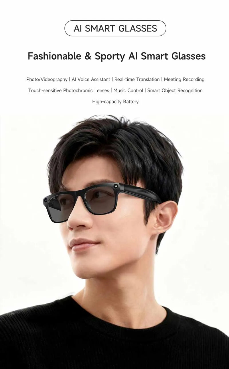 For Xiaomi AI Smart Glasses Photochromic Glasses 4K HD Camera Chat GPT Bluetooth Call Video Music Touch Translate Sunglasses