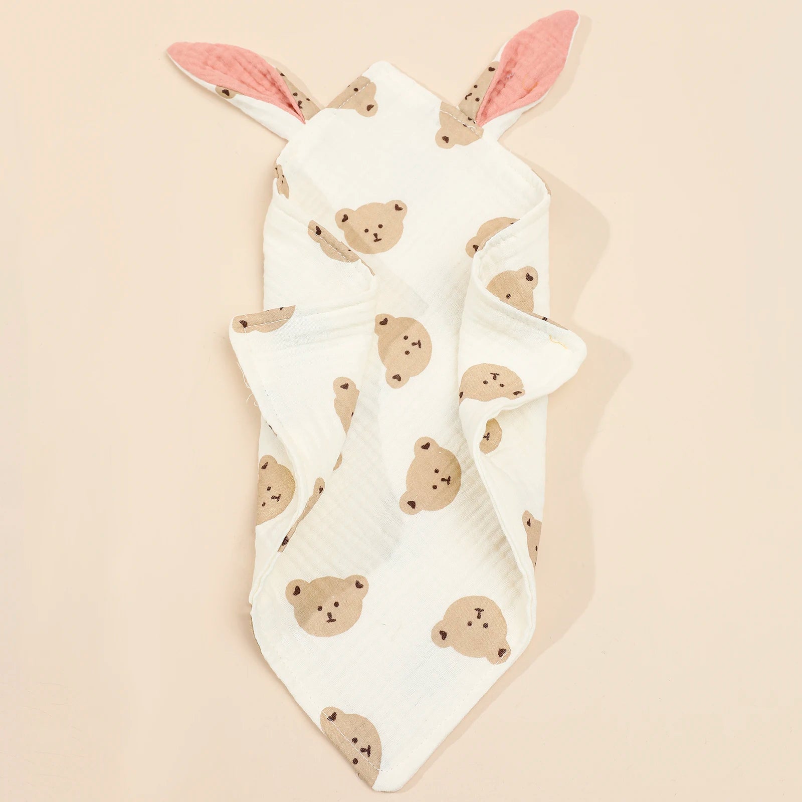 I YAN newborn baby cotton muslin comforter with rabbit ear design, soft double gauze soothing towel for infants and toddlers.