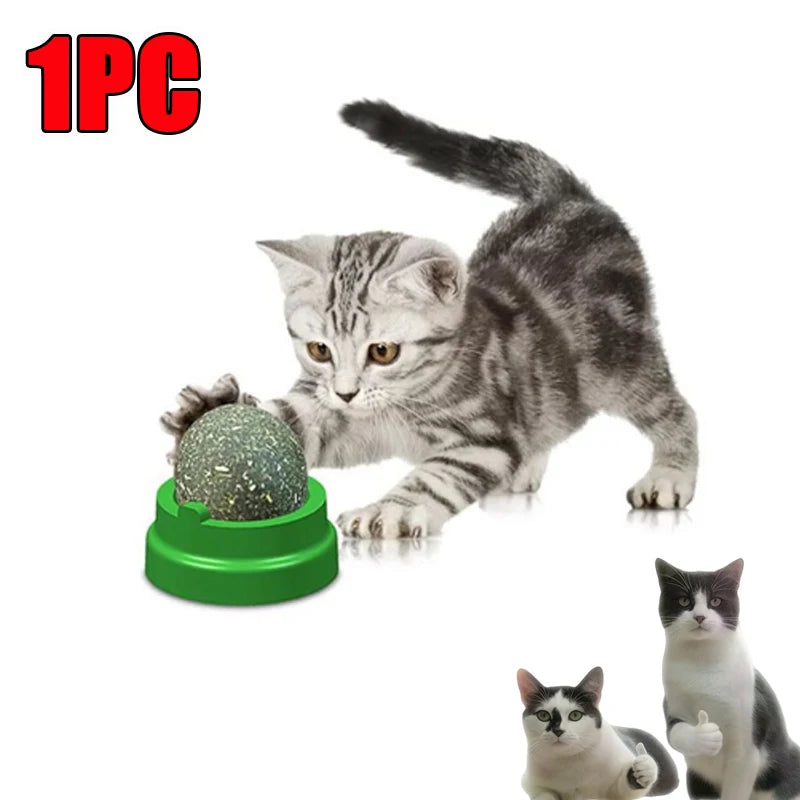 Natural Catnip Toys Silvervine Balls Teeth Cleaning Dental Wall Treats Extra Cat Energy Ball Edible Cat Lick Healthy Kitten Chew