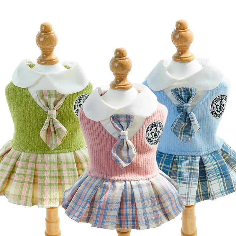 College Style Plaid Dog Dress – Cute Skirt for Small Dogs & Cats