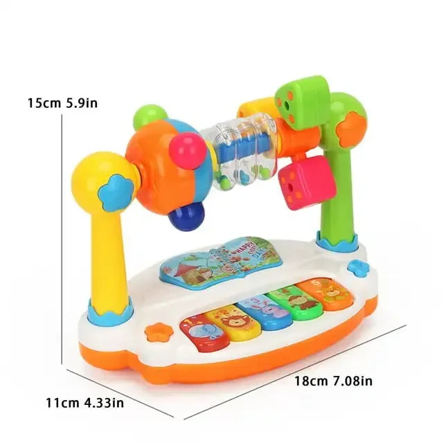 Baby piano toy by I YAN featuring a rotating musical keyboard with colorful lights and sound for toddlers aged 4-6.