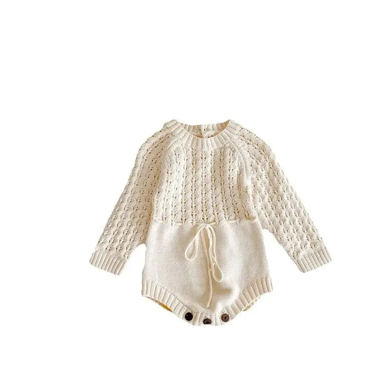 2026 Spring Knitted Newborn Baby Girls Clothing Bodysuit Solid Hollow Out Korean Style Infant Girls Outfit Rompers