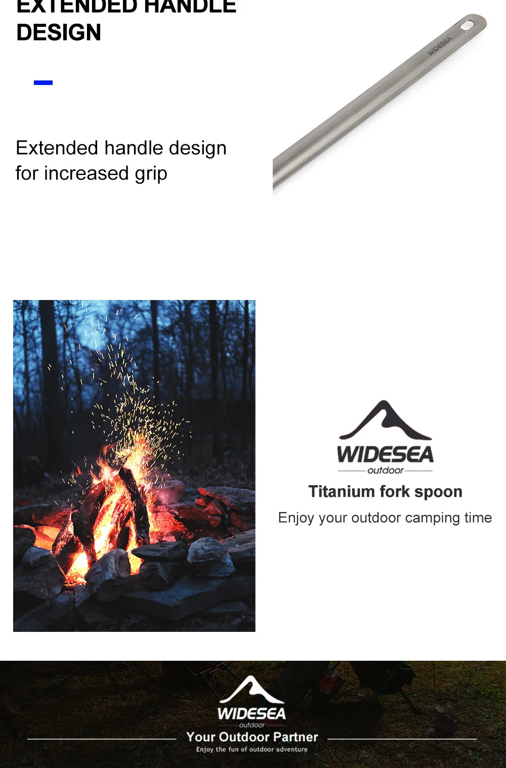 Widesea Camping Titanium Spork  Spoon Outdoor Lightweight Fork Tableware Portable Picnic Hiking Travelling Ultralight Dinnerware
