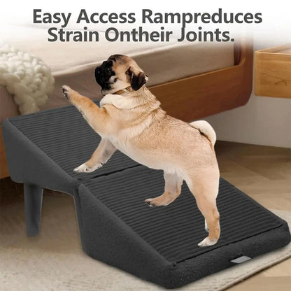 Foldable 2-in-1 pet ramp and step stool by I YAN, non-slip portable dog stairs for bed, sofa, and car.