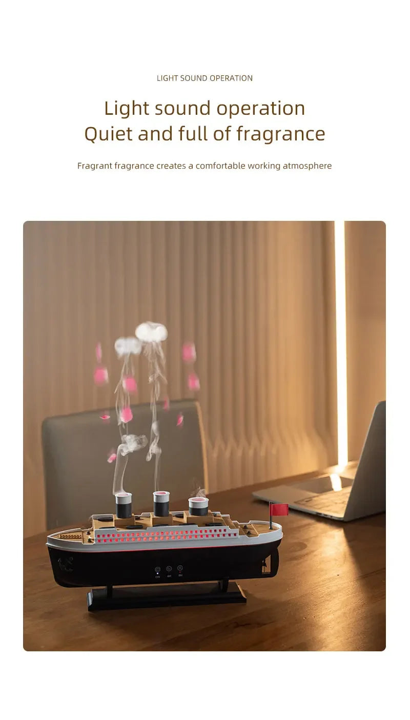 Titanic Ship Model Air Humidifier Home 250ml Remote Control Essential Oil Jellyfish Smoke Ring Spray Aroma Diffuser Humidifiers