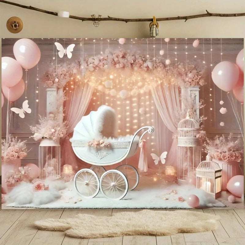 First Holy Communion Backdrop Flower Gold Cross Decor Boy Girl Baby Shower My Baptism Birthday Party Photography Background Prop