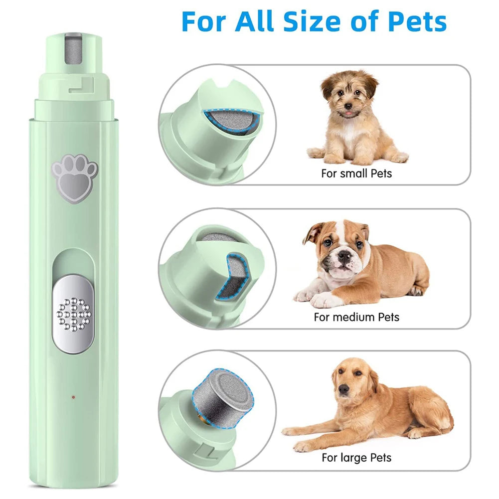 I YAN electric pet nail grinder with LED light, showing the rechargeable cat and dog nail trimmer with grinding head and grip