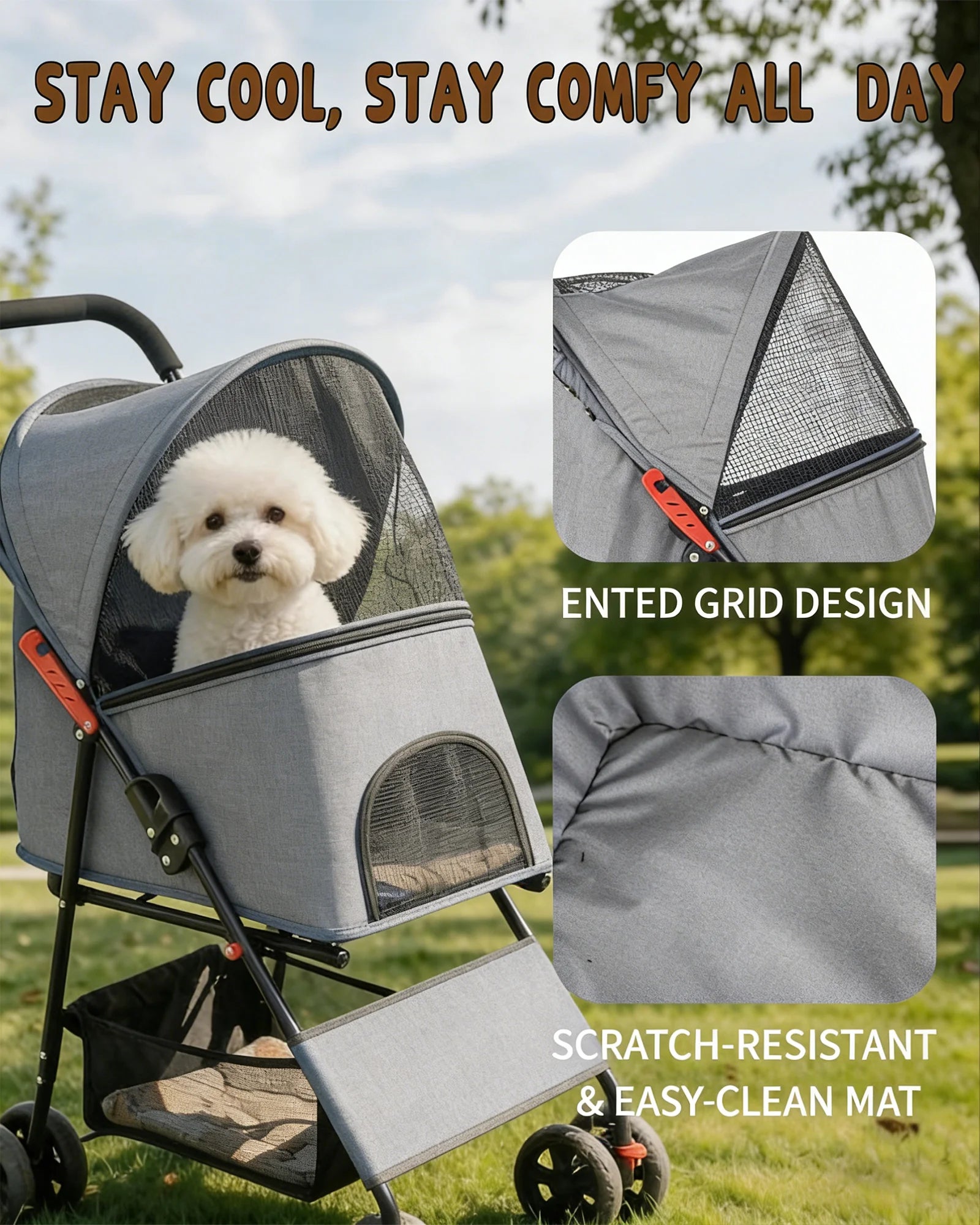 Foldable Pet Stroller Lightweight 4 Wheel Dog Stroller for Small Dogs Cats Portable Travel Pet Cart with Breathable Mesh