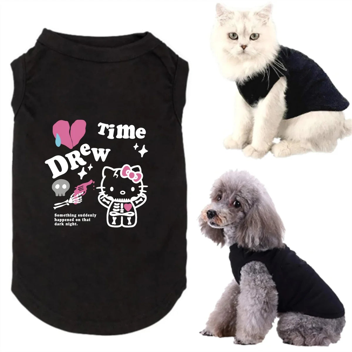 Sanrio Fashion Printed Pet Tank Top,Hello Kitty Drew Time Printed Pet Sleeveless T-shirt