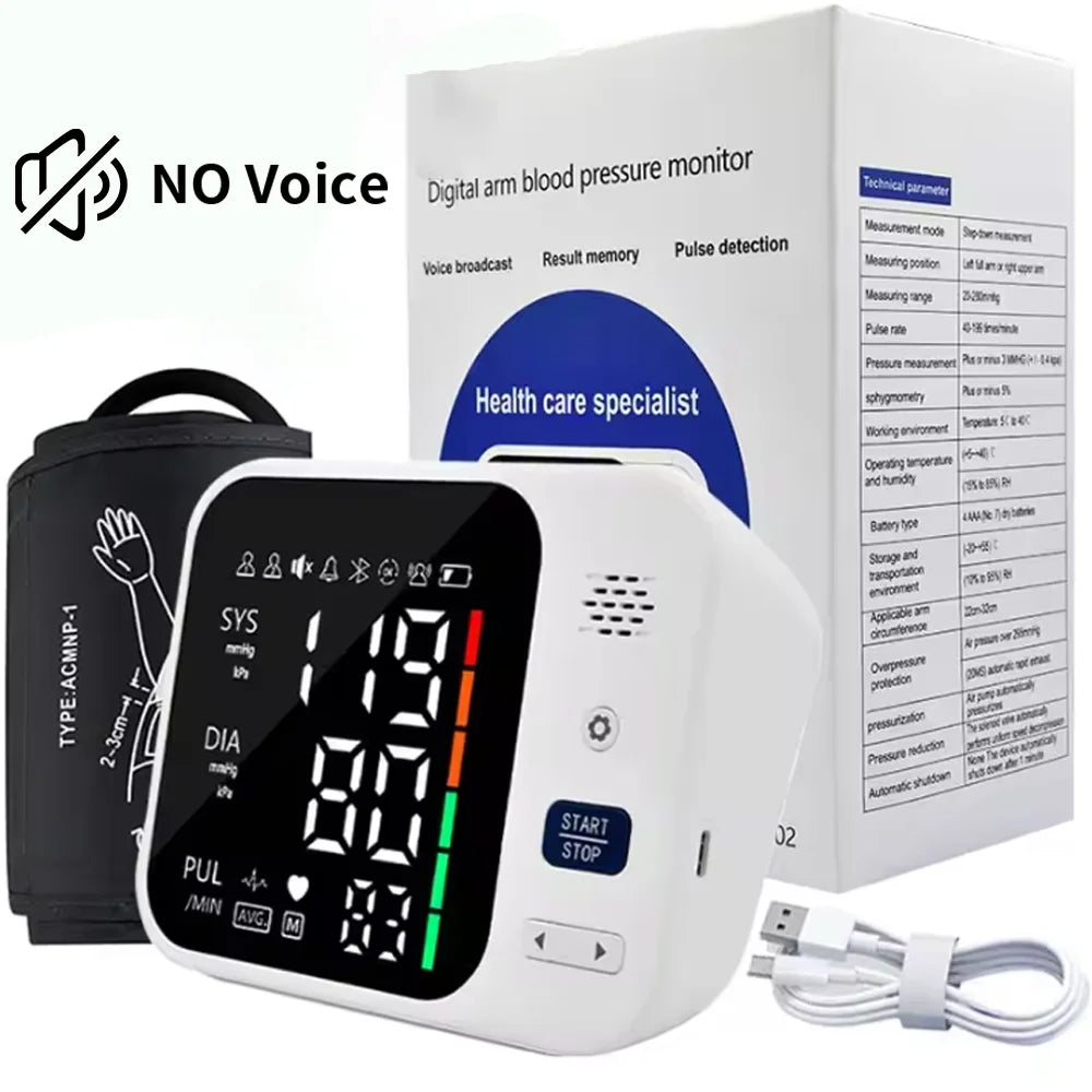 Rechargeable Blood Pressure Monitor Upper Arm BP Measure Device Automatic Tonometer Tensiometer Digital Health Sphygmomanometer