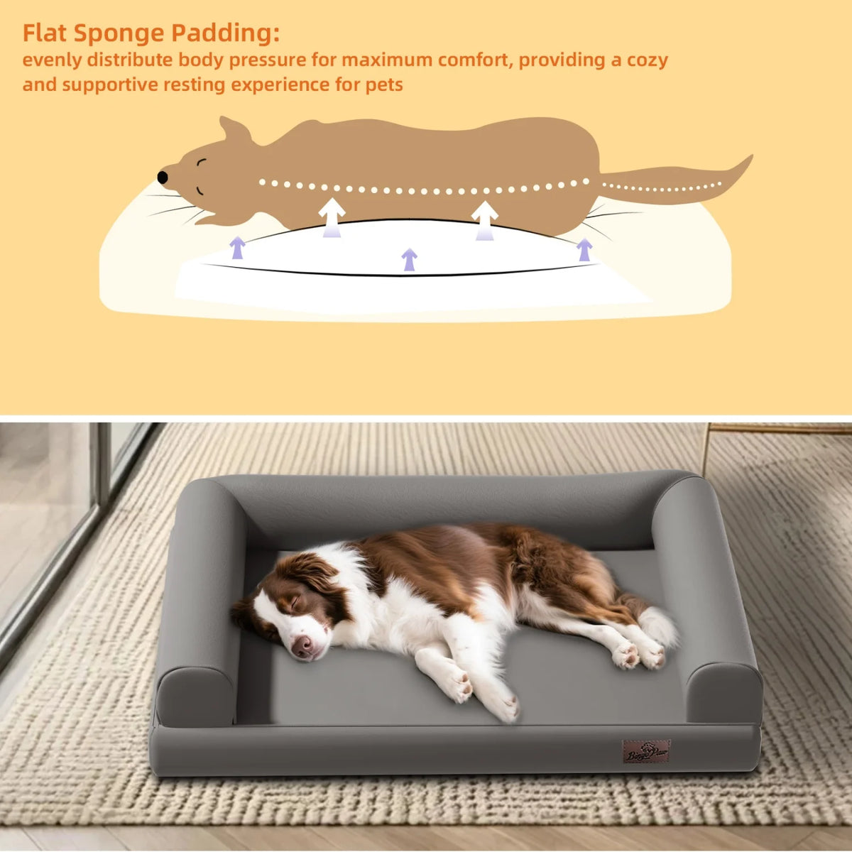 I YAN M-2XL indoor orthopedic dog bed with microfiber cover, supportive bolster pillow, ideal for all breed sizes.
