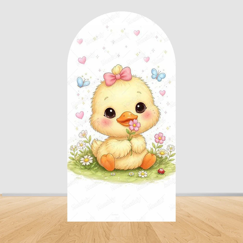 Cartoon Big White Goose Pink Bow Arch Cover Backdrop Children Baby 1st Birthday Party Baby Shower Decor Background Double-Sided