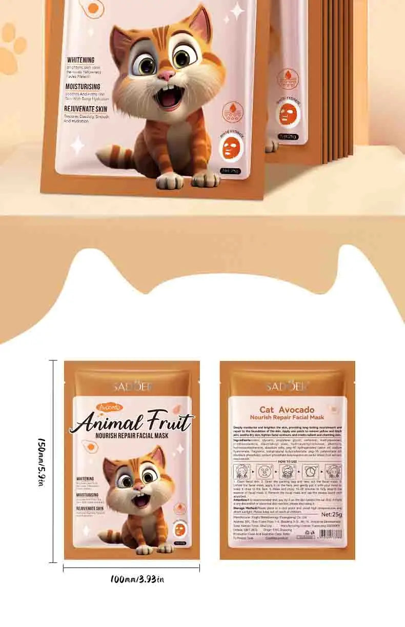 8pcs SADOER  Kawaii Fruits Face Mask Moisturizing Firming Hydrating Coconut Aloe Vitamin C Facial Masks for Face Skin Care