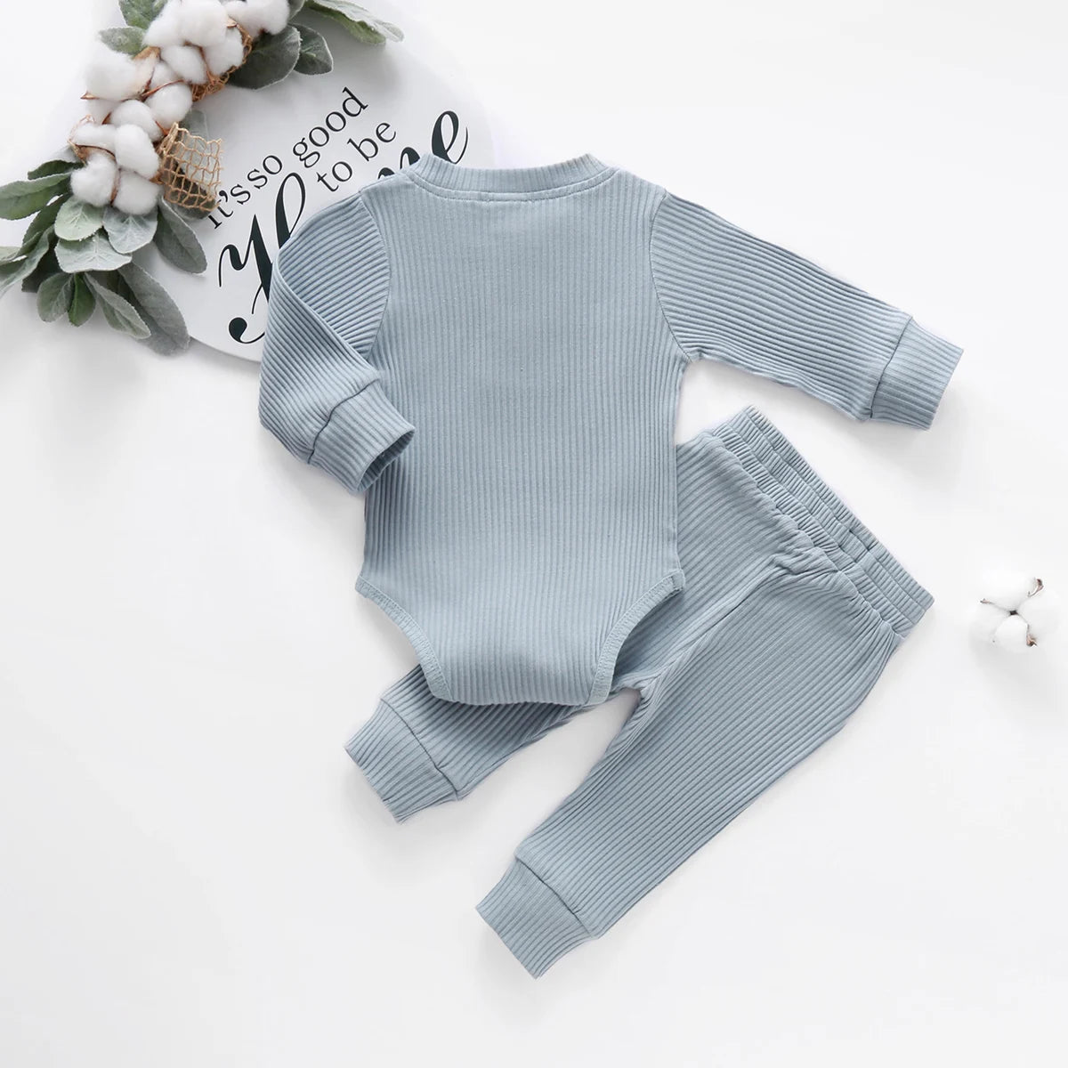 I YAN infant baby girl and boy spring autumn long sleeve ribbed and plaid clothing sets with elastic pants, 2-piece outfits.