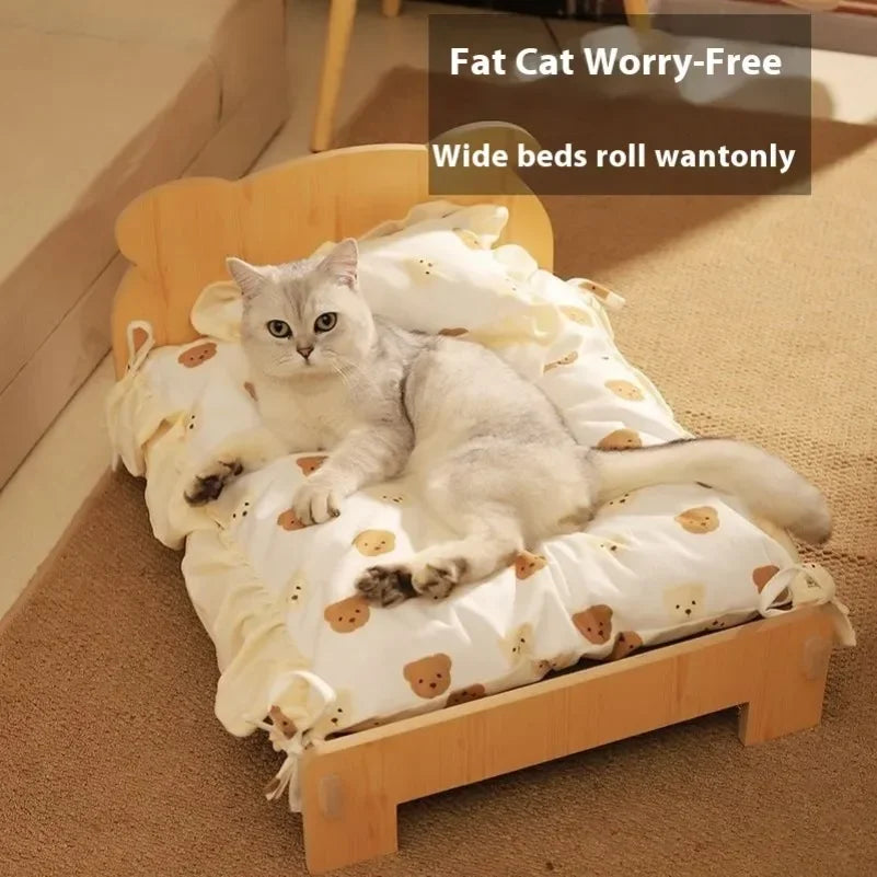 Solid Wood Cat Bed Dog Bed Removable Mat Washable All Season Universal Cat Nest Dog House Pet Supplies Pet Bed Within 7kg