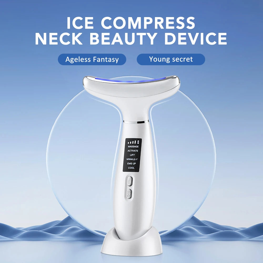 Neck Massager EMS Facial Lift 7 Light Modes Electric Skin Tightening Device LED Photon Therapy Beauty Instrument Anti Wrinkle