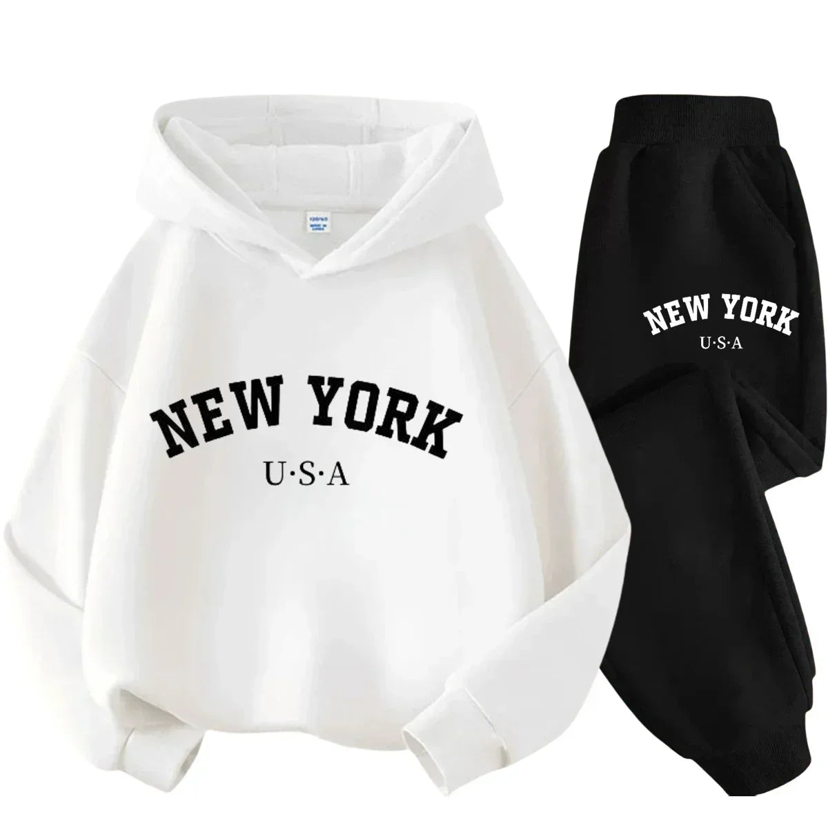 Children Hoodie Tracksuit Autumn Winter New York USA Letter Graphic Sweatshirt Pant Suit Baby Boy Girl Kid Sport Two Pieces Set