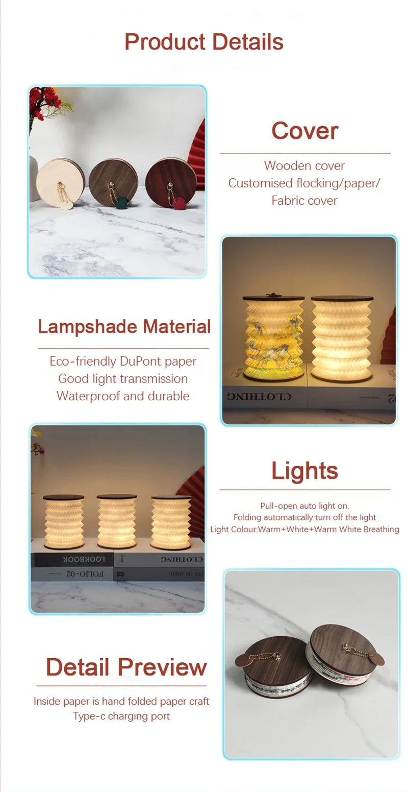 Foldable Table Lamp Touch Dimmable LED Portable Lantern Light USB Rechargeable Tent Read Bedroom Bedside Lantern Night Light