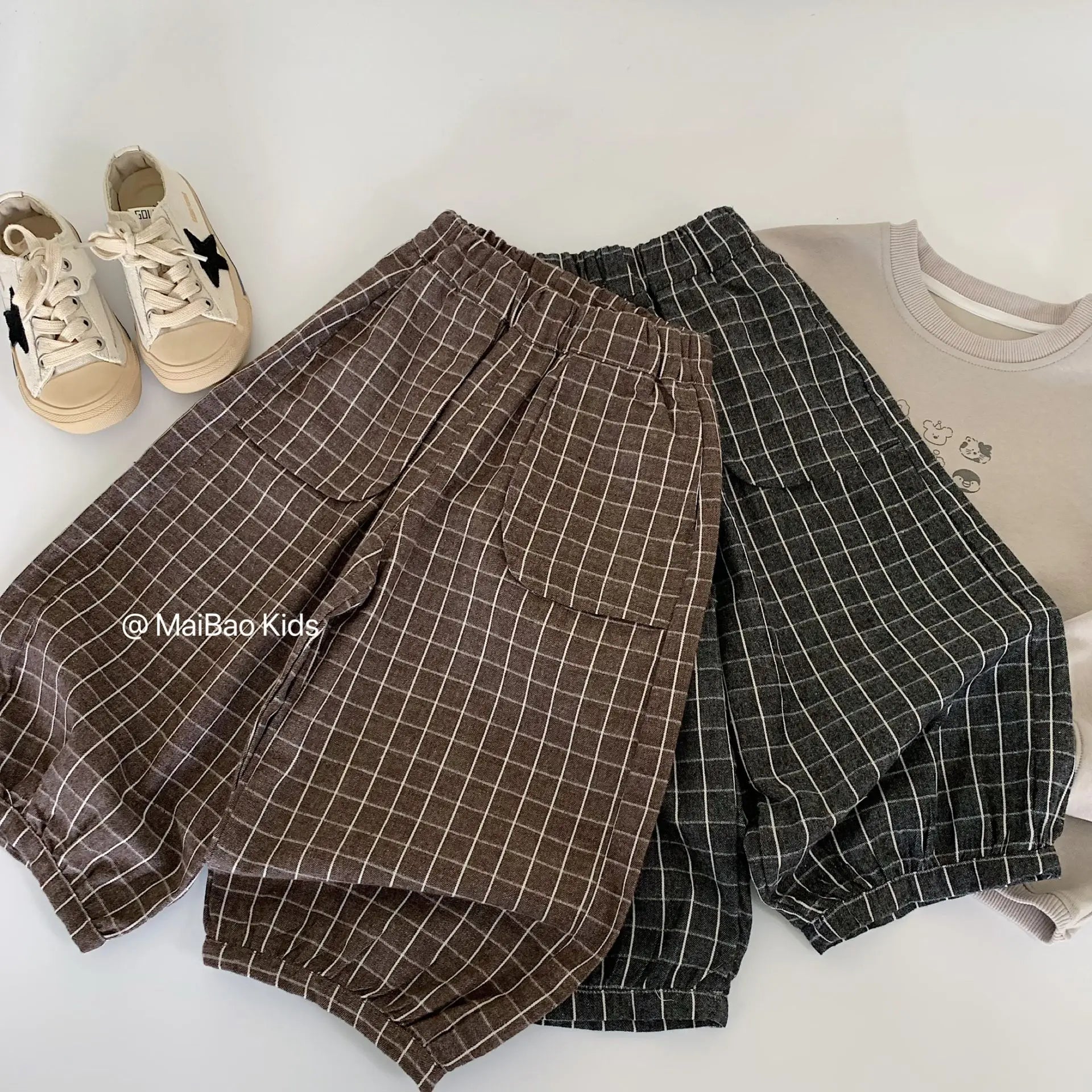Autumn baby pants plaid vintage infant baby boys Harem pants Relaxed Elastic Waist baby boys' long pants