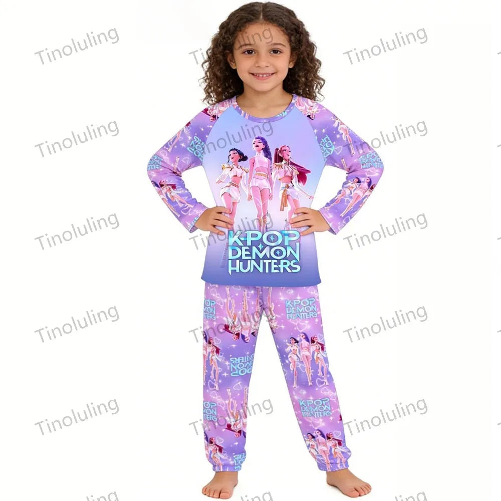 KPop Girls Pyjamas Suit Kids Pajamas Set Long Sleeve Girls Clothing 2pcs Children's Sleepwear Cartoon Boys Nightwear 3-14Y