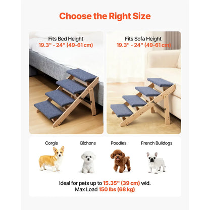 I YAN Ye Wood 4-step pet stairs for beds, sofas, and cars, foldable, sturdy, supports pets up to 150lbs, suitable for all sizes