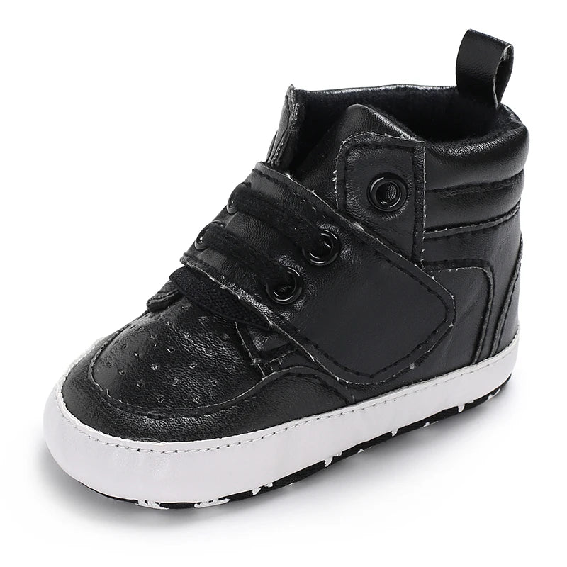Newborn Baby Fashion Sneakers Shoes Boys Girls Solid Lace Up High Shoes Toddlers Breathable Non Slip First Walkers 0-18 Months