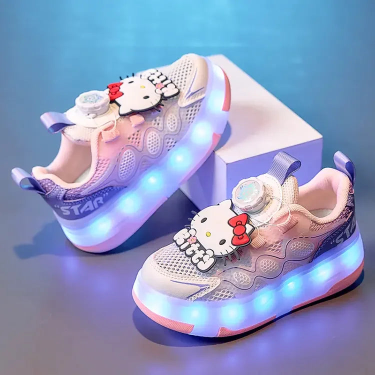 Hello Kitty Children's In-line Skating Shoes Four-Wheel Design Adjustable Roller Blades for Boys Girls Sports Footwear Sneakers