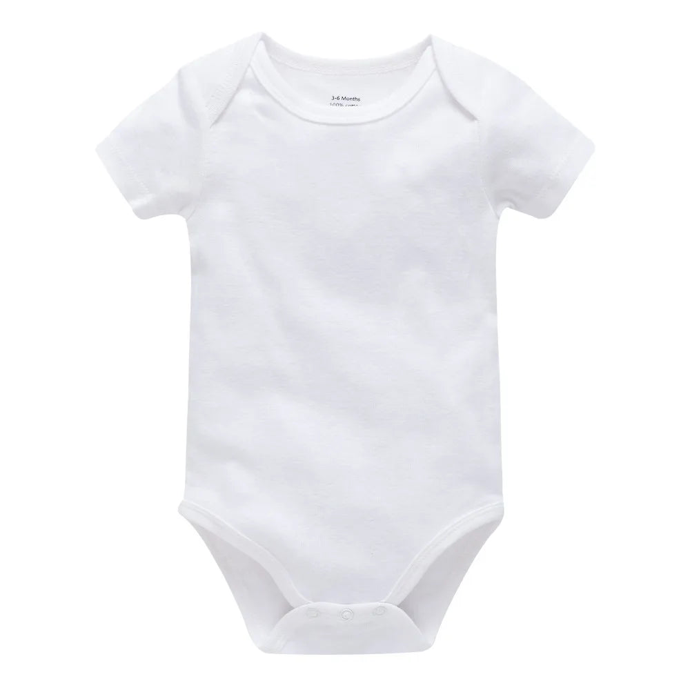 Set of Kavkas 3 or 5-piece baby bodysuits by I YAN, solid white short sleeve cotton jumpsuits for boys and girls aged 0-24 months.