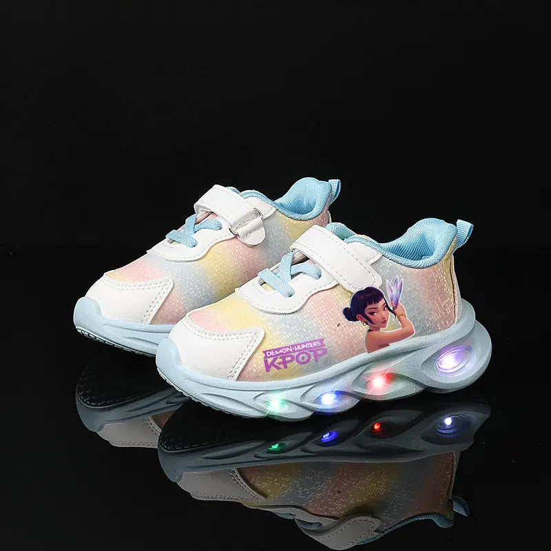 Kpop Demon Hunter Kids LED Light Casual Shoes Boys Cute Cartoon Glowing Sneakers Children Soft Bottom Anti Slip Sports Shoes