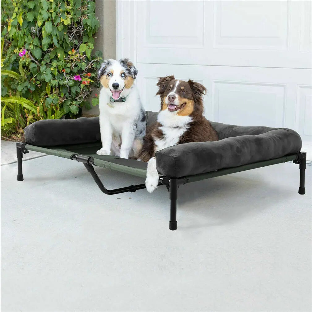 I YAN elevated outdoor indoor dog bed with breathable mesh, plush bolster, raised design, suitable for large dogs.