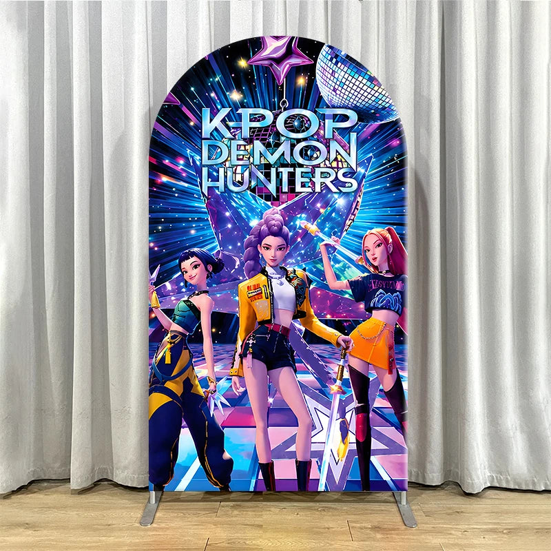 Kpop Demon Hunters Arch Backdrop Cover Disco Dance Party Background Cloth Birthday Photo Booth Stage Event Decor Custom Banner
