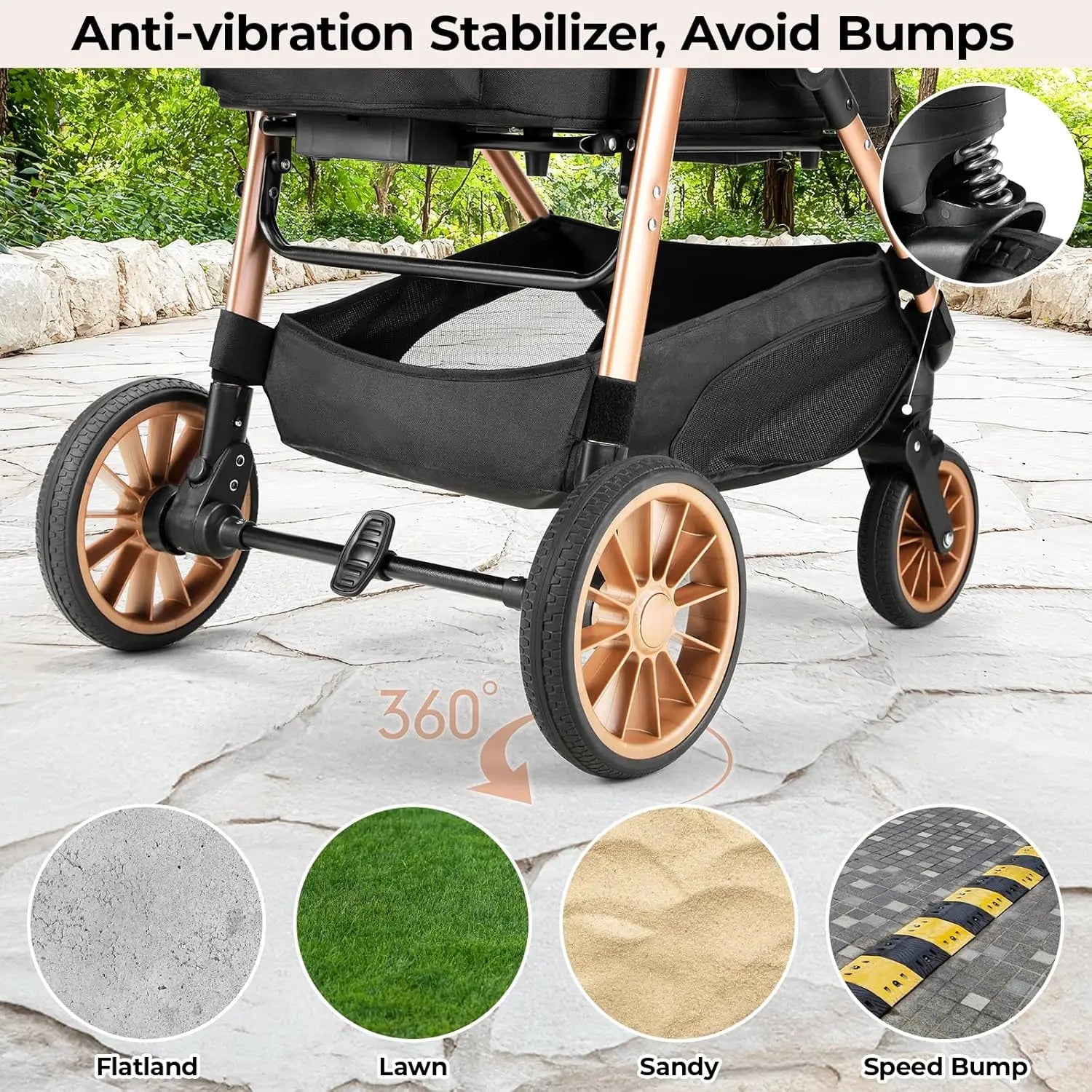 360° High Wheels Transport Foldable Cat Pet Stroller 2in1 Dog Buggy Stroller Dog Box Can Be Attached in Car, Max. load 25 kg