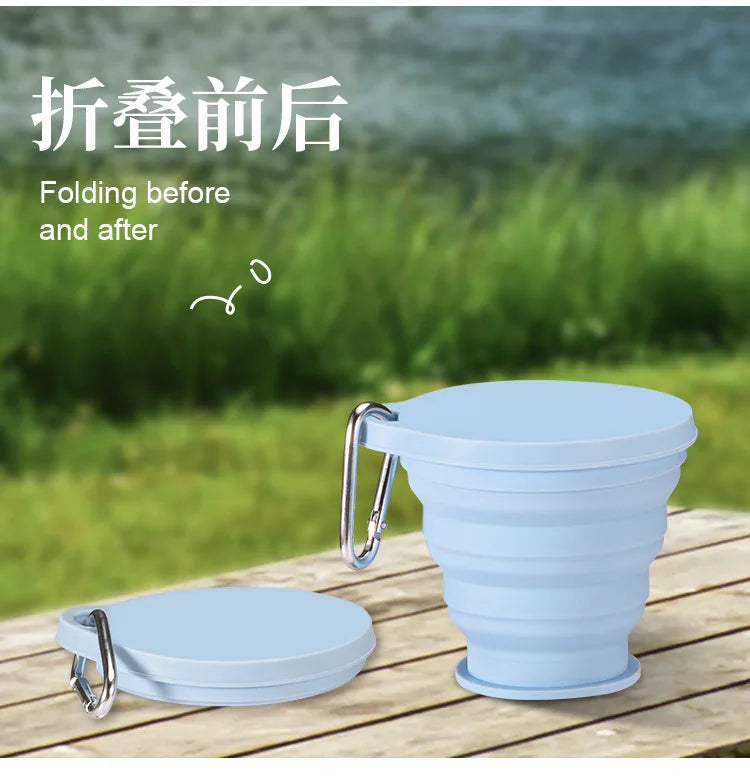 Portable Silicone Folding Cup with Hanging Hole Collapsible Outdoor Water Cup for Camping Hiking Travel