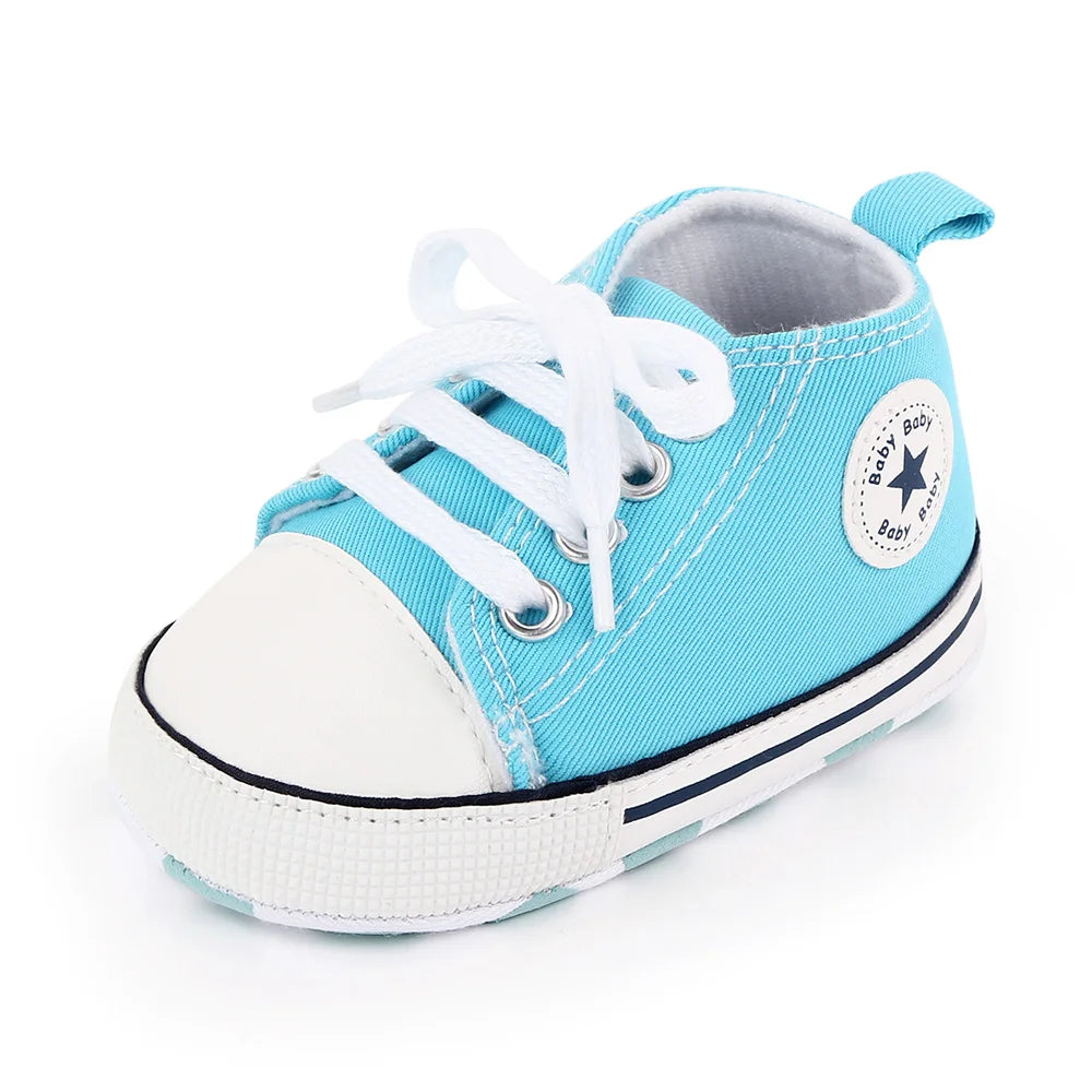 I YAN baby canvas sneakers for boys and girls, soft sole, non-slip toddler shoes perfect for first steps and casual walking.