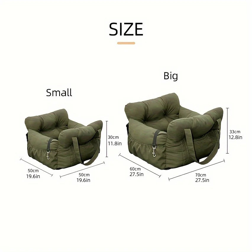 Dog car seat by I YAN with safety belt, non-slip travel carrier designed for small dogs, secure and comfortable in vehicles.
