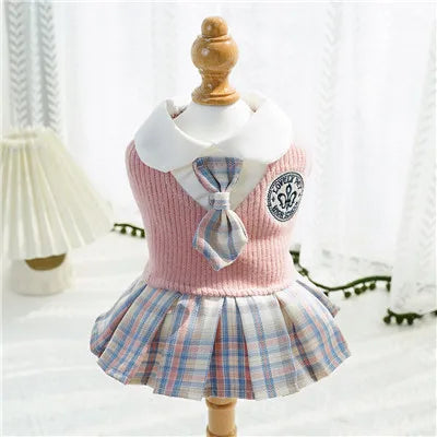 College Style Plaid Dog Dress – Cute Skirt for Small Dogs & Cats