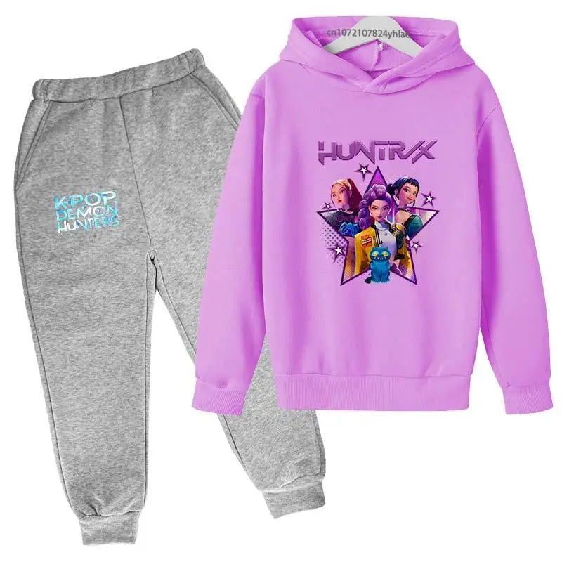 Kpop Demon Hunters Kids Cartoon Print Hoodie And Pants Set 2pcs Tracksuit Casual  Clothing for Boys And Girls 2-13 Years