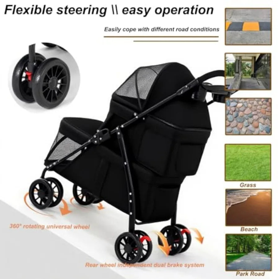 Durable I YAN dog stroller for medium small dogs and cats, featuring 360° wheels and lightweight, foldable design.