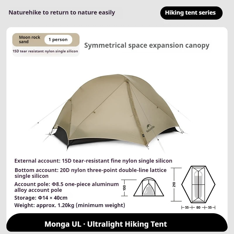 Naturehike 2025 Mongar UL Camping Tent 1-2 People 15D Nylon 3 Season Tent Waterproof Ultralight Portable Outdoor Tent With Mat